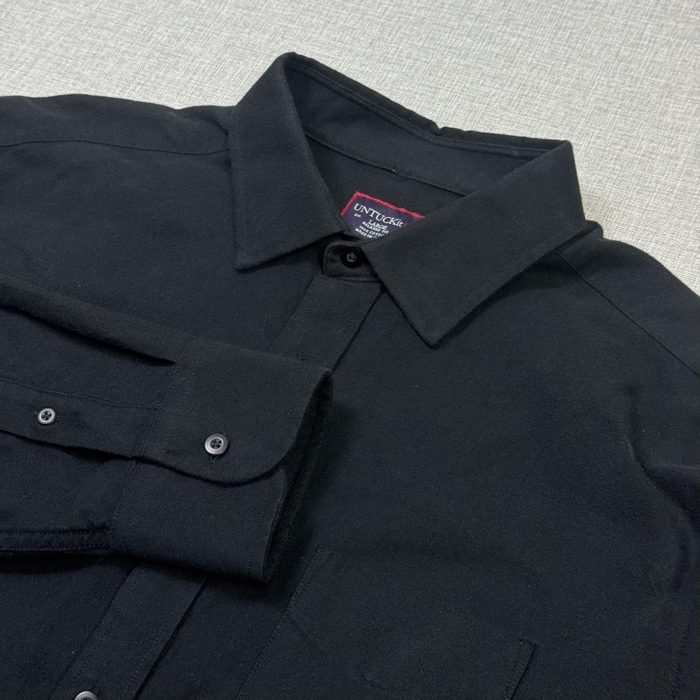 UNTUCKit Flannel Button-Up Shirt Mens Large Black Long Sleeve Cotton Relaxed Fit